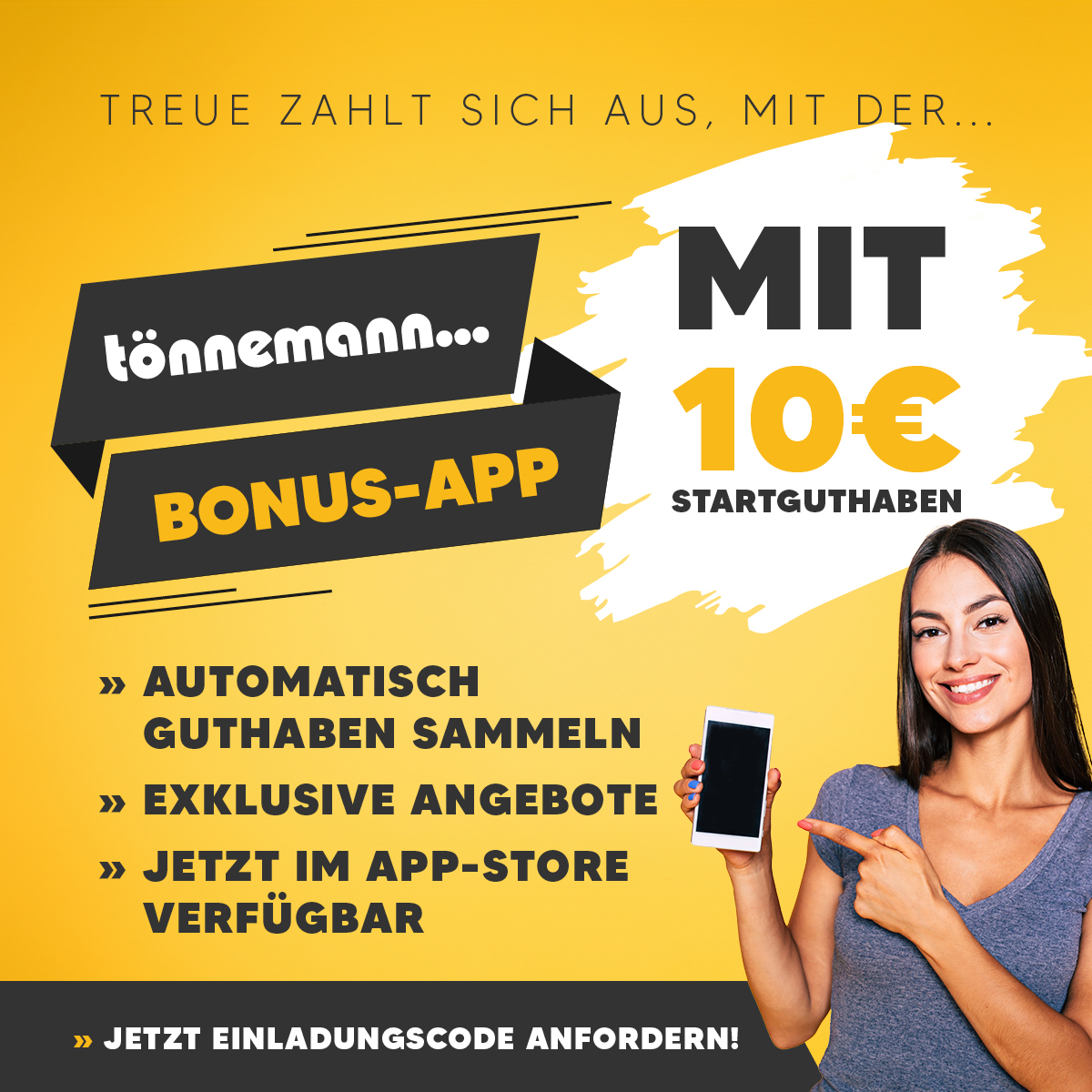 Autohaus Tönnemann Bonus App in Coesfeld Treuepunkte - BIld für Slider - Frau mit Smartphone
